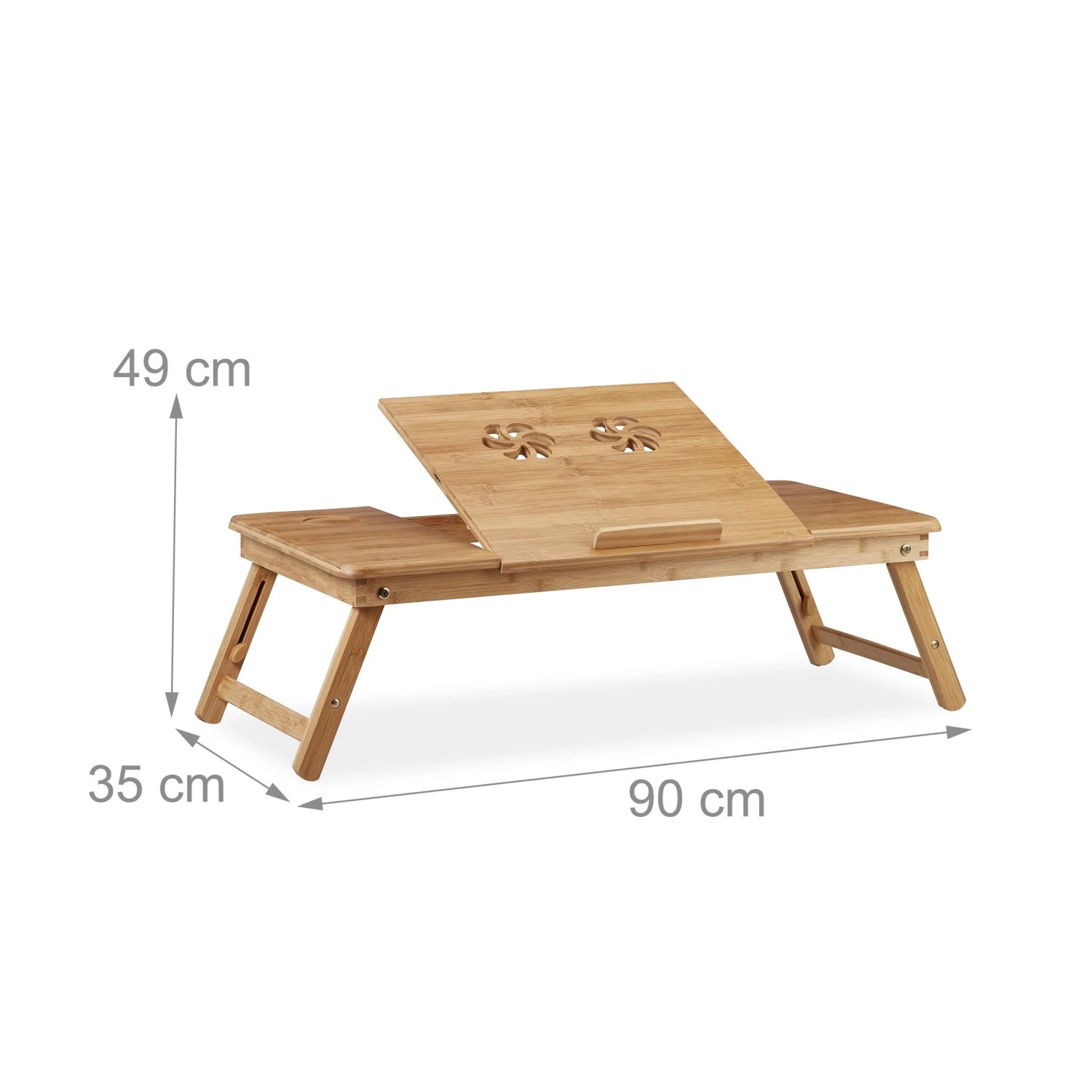 Bambus Laptoptisch 49x90x35 cm, natur, mit kippbarer Platte und Lüftungslöchern. Ideal als Notebooktisch.