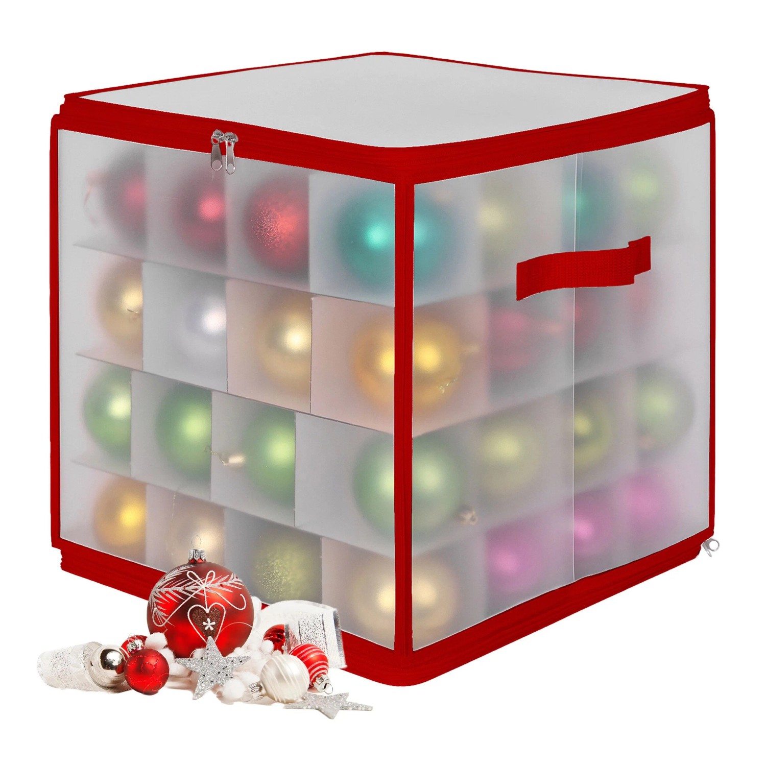 Relaxdays Weihnachtskugel Aufbewahrungsbox Kunststoff Rot Verstellbar 36 cm x 36 cm x 36 cm 1 kg