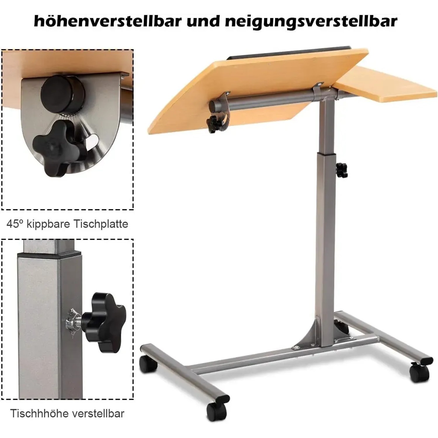 Costway Laptoptisch Höhenverstellbar und Neigungsverstellbar Natur_4