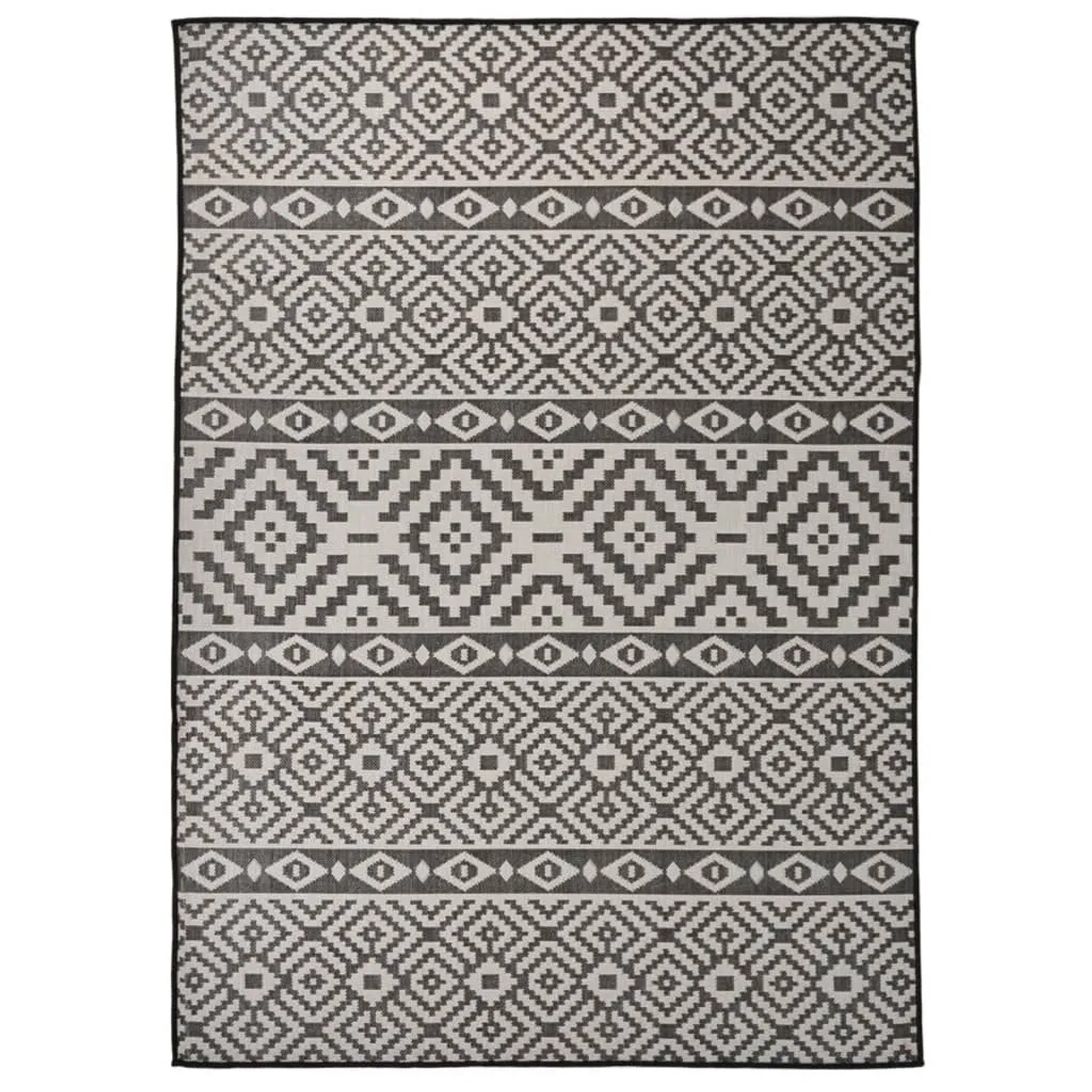 vidaXL Outdoor-Teppich Flachgewebe 120x170 cm Schwarz Gestreift 340851