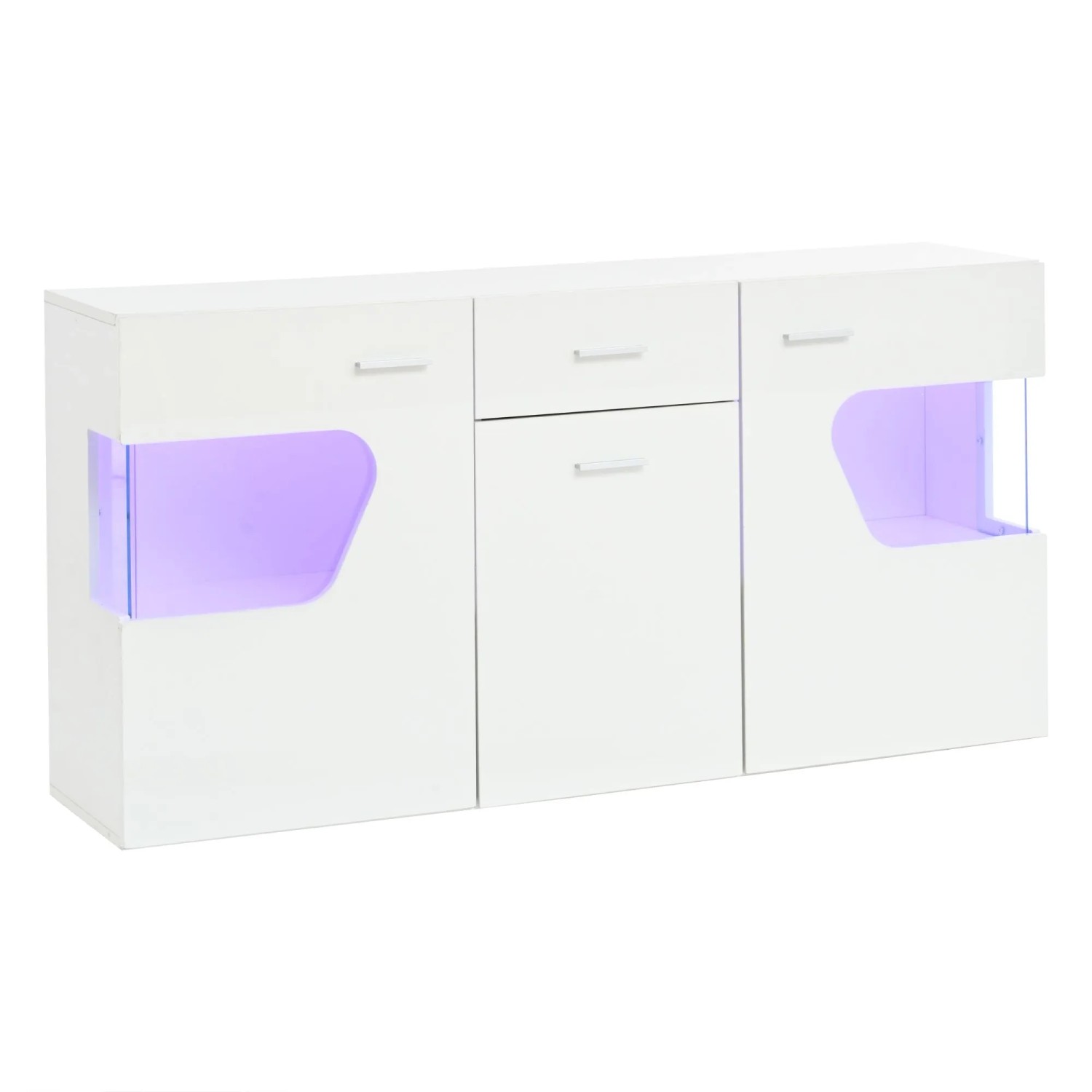 Merax Sideboard 140x33x70 cm 3 Türen LED Glas Hochglanz Weiß