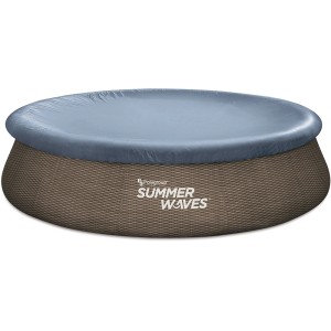 Abgedeckter Summer Waves Quick-Up Pool in Rattan-Optik, Ø 396 cm. Inklusive Poolabdeckung.
