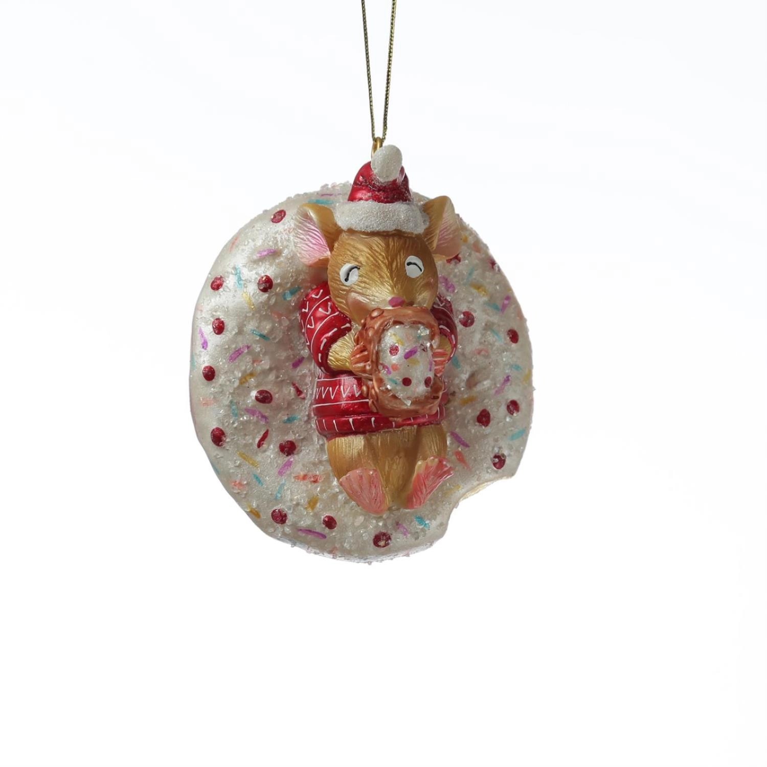 Marelida Christbaumschmuck Maus Mit Donut Süß Weihnachtsbäckerei Glas H  10cm