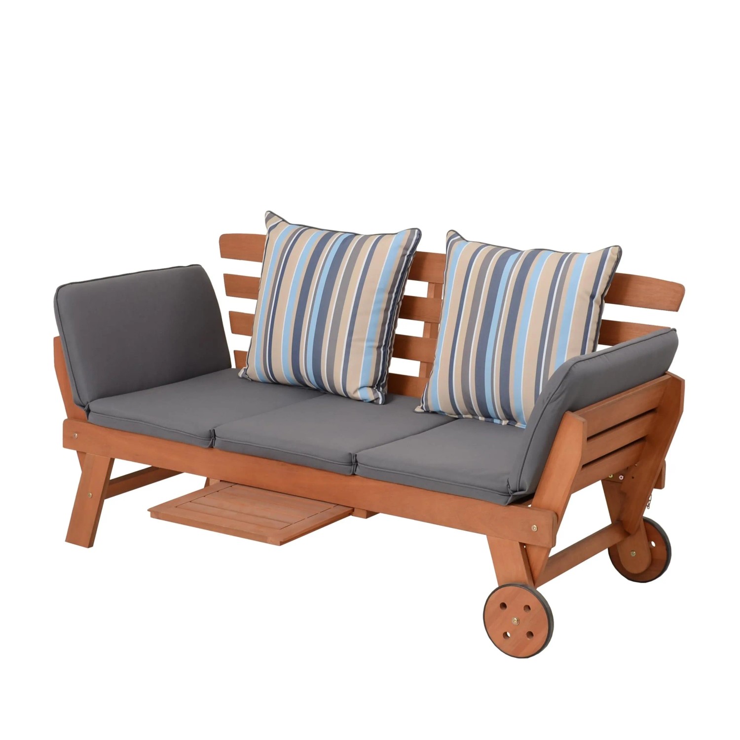 DELUKE Gartenbank LORENA Mit Auflage 190cm Breit Eukalyptus Natur Terrassenbank Wetterfest Sitzbank Outdoor Bank