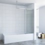 Aquabatos Badewannenaufsatz 110x150 cm mit Schiebetür aus Glas, montiert auf einer Badewanne.