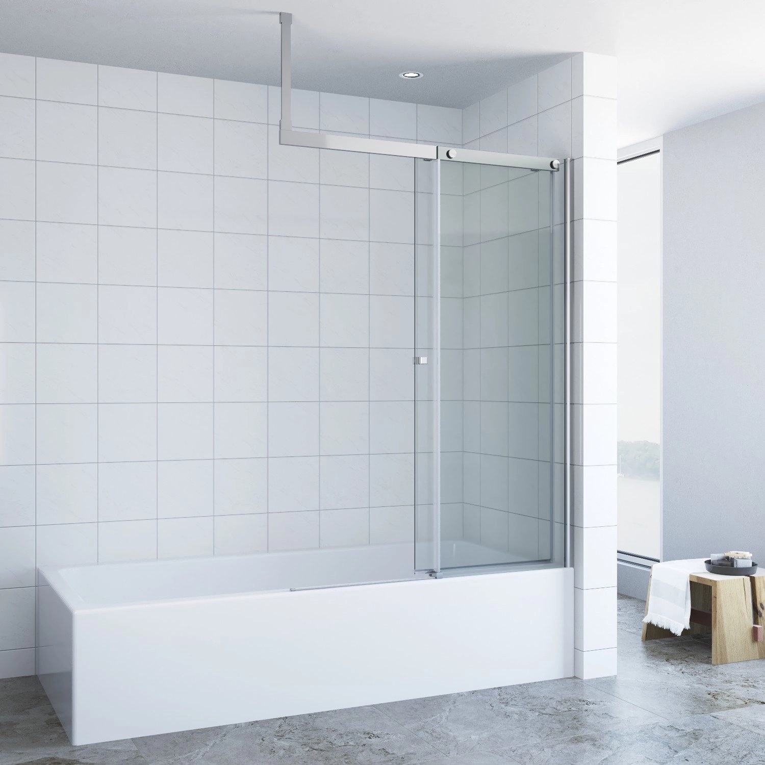 Aquabatos 110 x 150 cm Badewannenaufsatz Glas Duschwand mit Schiebetür Duschwand Duschabtrennung Duschtrennwand aus 6 mm Einscheiben-Sicherheitsglas_4