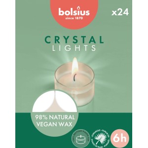 Bolsius Teelichter Crystal Lights, 24er Pack, weiße Teelichter mit transparentem Kunststoff-Cup.