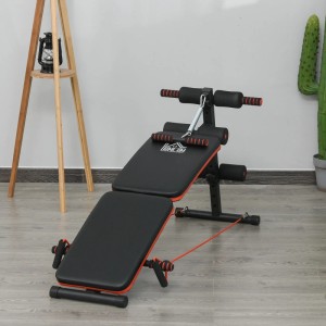 HOMCOM Bauchtrainer mit Trainingsbank, verstellbar in Schwarz und Rot. Ideal für Bauchmuskeltraining.