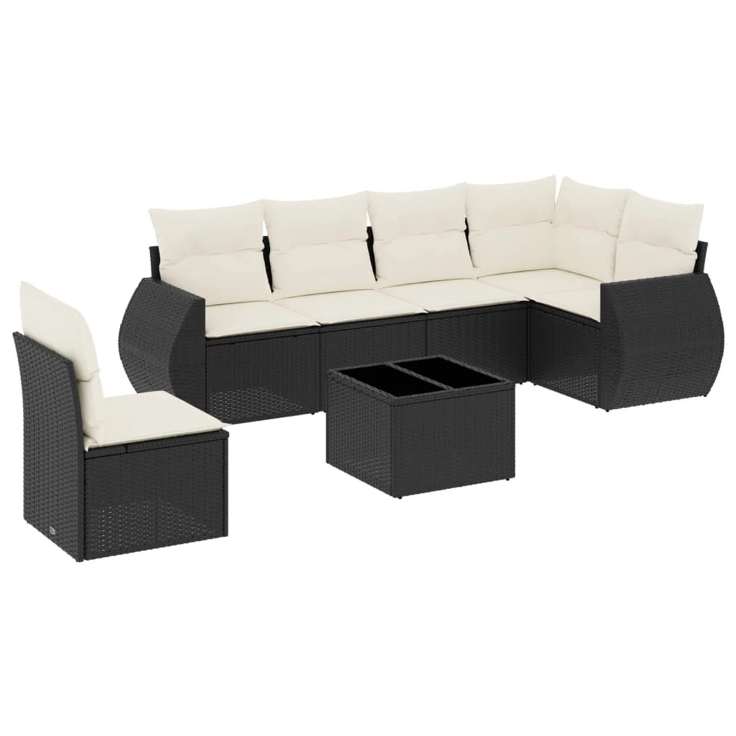 vidaXL 7-Tlg Garten-Sofagarnitur mit Kissen Schwarz Poly Rattan 3221435 günstig online kaufen