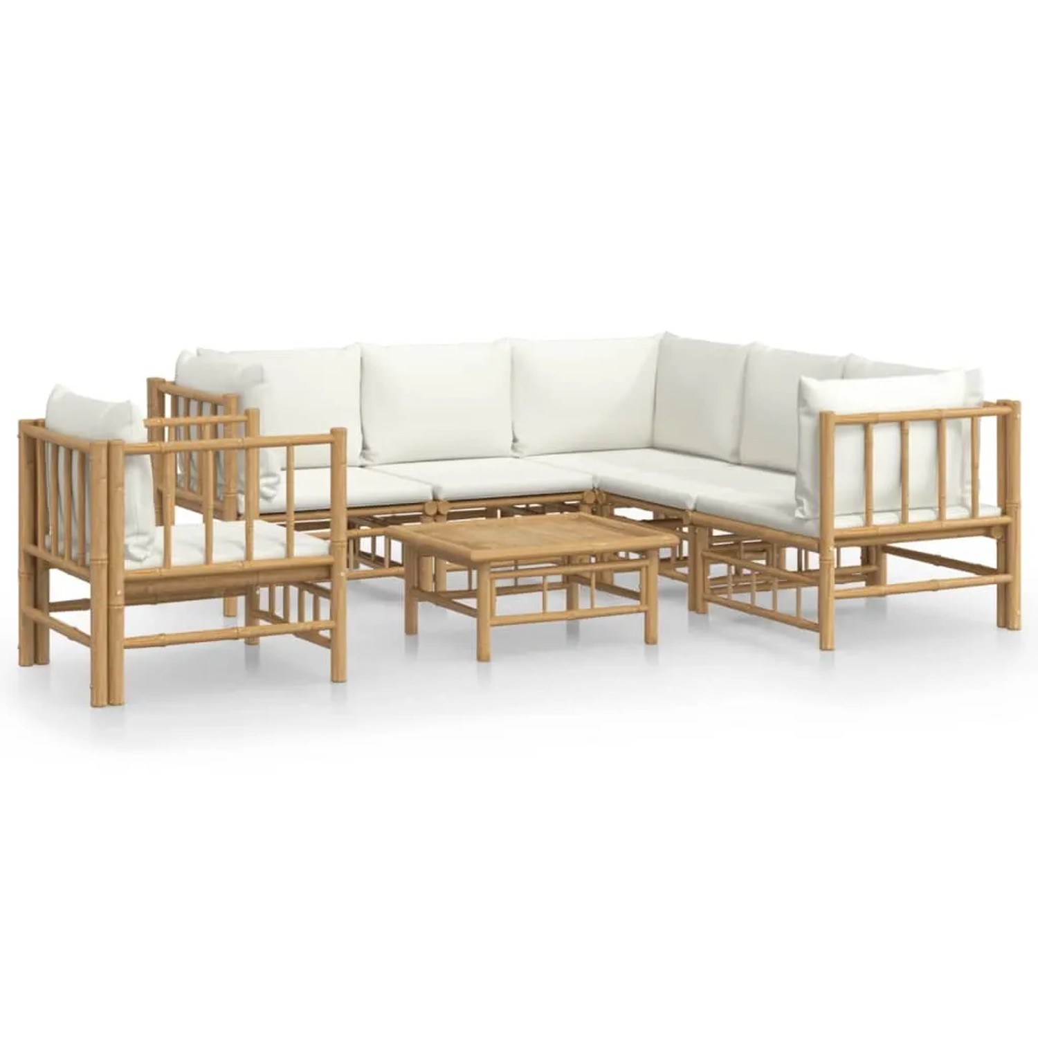vidaXL 7-tlg Garten-Lounge-Set mit CremeWeißen Kissen Bambus Modell 6