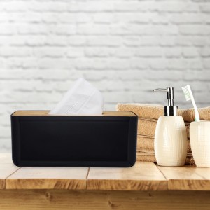 Relaxdays Taschentuchbox Kunststoff Bambus Schwarz Natur Abnehmbar 10 cm x 23 cm x 13 cm 0,33 kg