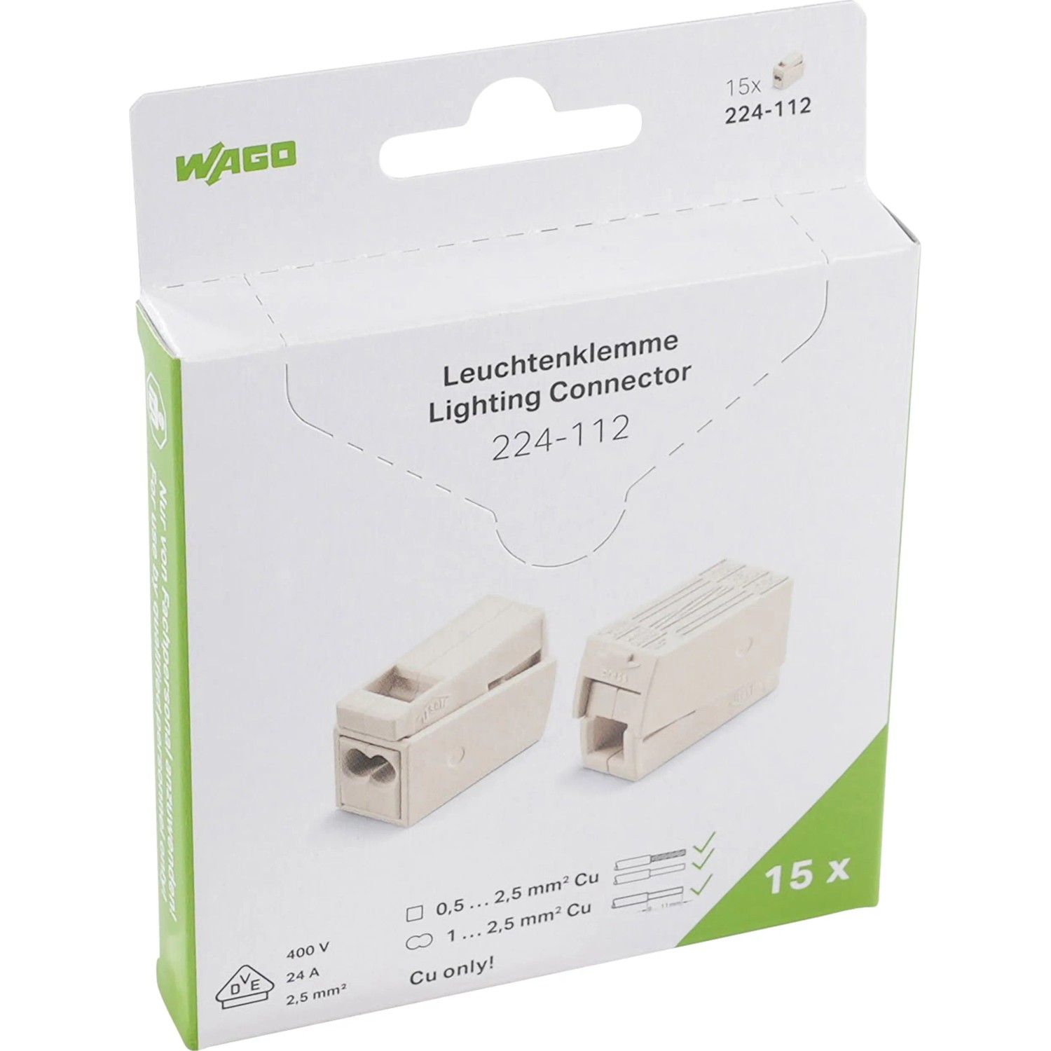 WAGO Leuchtenklemme 224-112, 10er-Set. Verbindungsklemmen für Elektroinstallationen.
