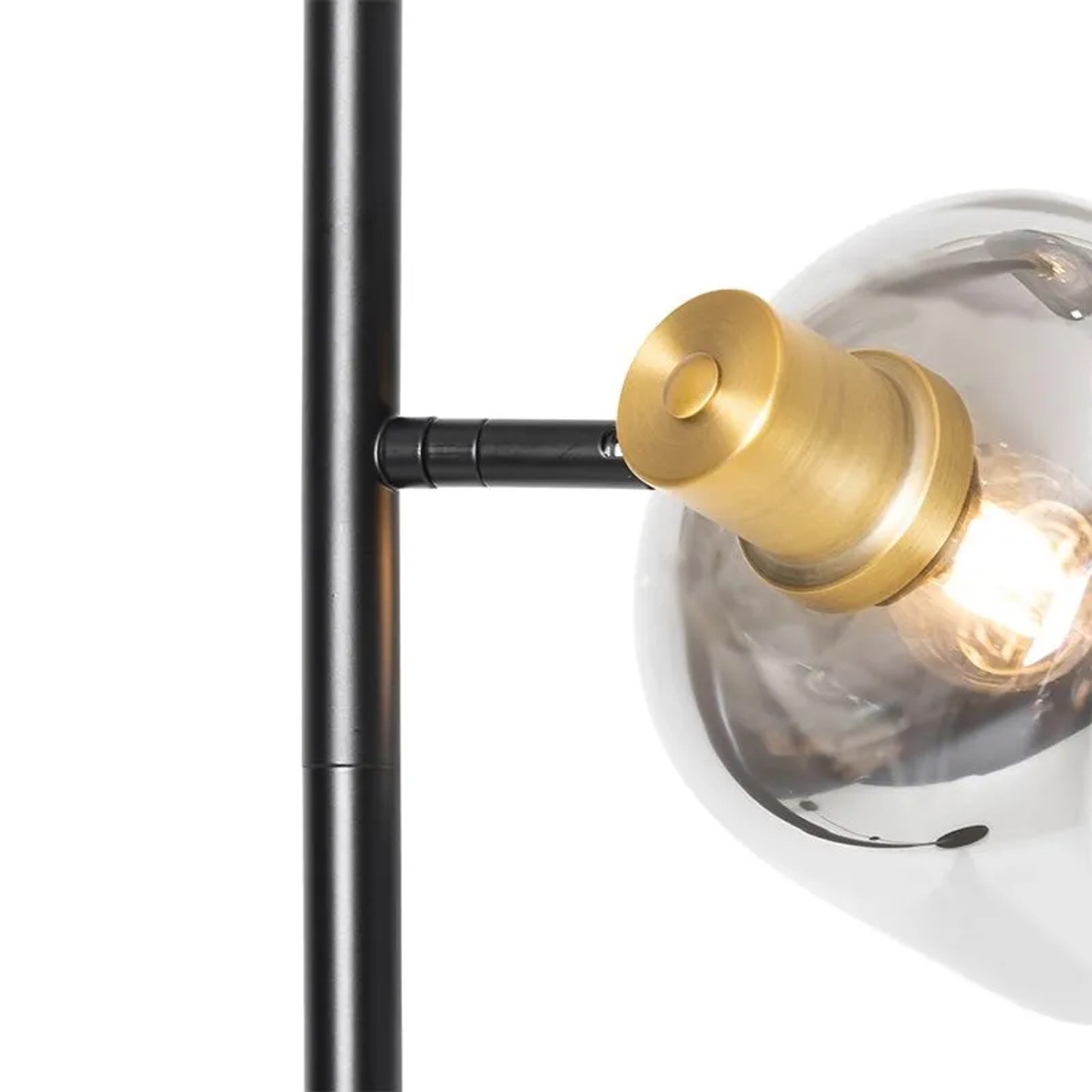 QAZQA Stehlampe Schwarz mit Gold mit Rauchglas 2 Lichter Zuzanna_3
