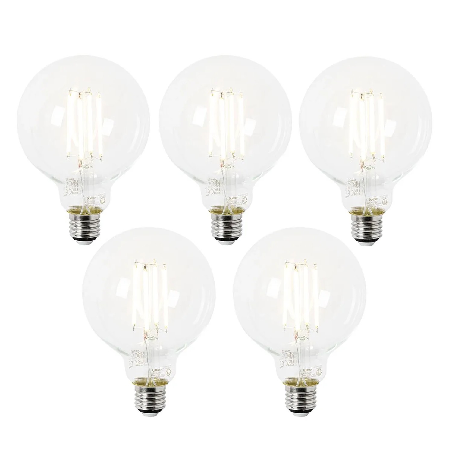 LUEDD Set mit 5 E27 LED Glühbirnen G95 Klar 2,2W 470lm 2700K