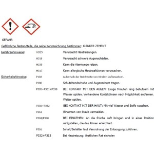 Sicherheitshinweise und Gefahrenzeichen für Tassullo Schnellbeton Ratz-Fatz 25 kg.