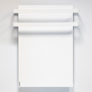 Vasner Citara Infrarotheizung mit 2 weißen Handtuchhaltern aus Stahl, zur Wandmontage im Bad.