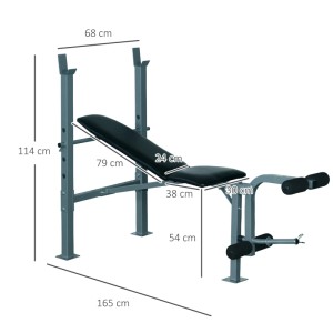 HOMCOM Hantelbank mit Beincurler, verstellbare Fitnessstation aus Stahl, Maße 165x68x114 cm.