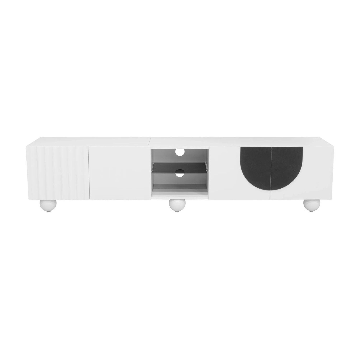 PXloue TV Schrank Weiß Schwarz mit Push to Open 180 x 40 x 42 cm