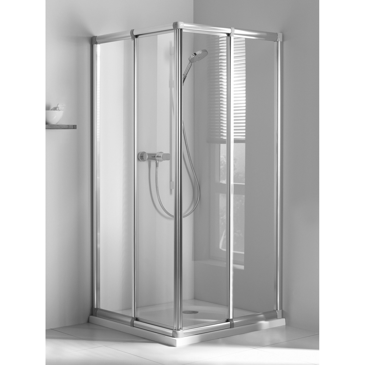 Breuer Eckeinstieg Fara 4 mit Schiebetür, Silber matt und Klarglas, 80-90 cm.