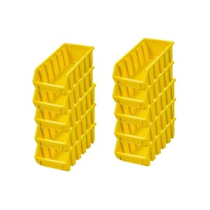 PROREGAL SuperSparSet: 10 gelbe Sichtlagerboxen (2L) aus Polypropylen, gestapelt.