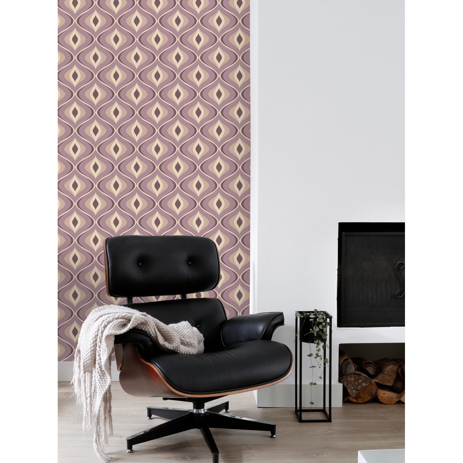 ESTAhome Vliestapete mit Retro Ornamenten in Violett, passend zum Wohnambiente.