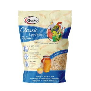 Quiko Classic Eifutter 1kg für Ziervögel: Ergänzungsfutter mit Eibiskuit und Honig im wiederverschließbaren Beutel.