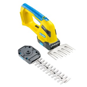Gloria FineCut Compact Akku-Gras- und Strauchschere (ohne Akku) mit zwei Messern für präzise Gartenarbeit.