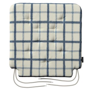 Dekoria Stuhlkissen Christoph blau-creme kariert mit Bindebändern, 42x41x3,5 cm.