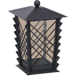 Schwarze, matte Moll Grablampe aus Stahl mit Gitterdekor und Echtglas, 21x15x15 cm.