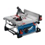 Bosch Professional GTS 100-254 Tischkreissäge in Blau/Silber mit Sägeblattschutz.