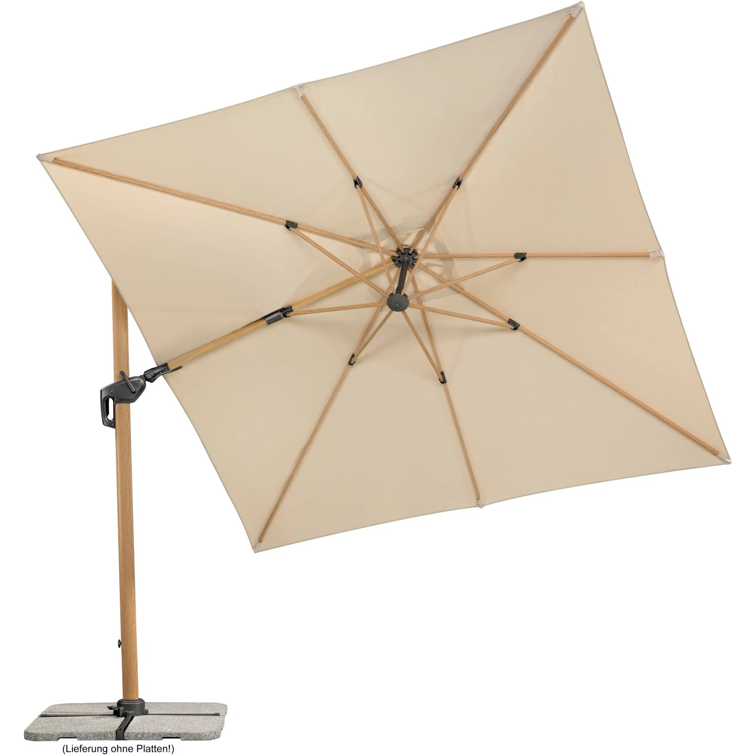 Schneider Ampelschirm, 360x300 cm, Natur, mit Kurbel. Quadratischer Sonnenschirm mit UV 50+ Schutz.