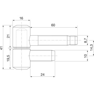 Technische Zeichnung des Sfs Stahlzargenbands 2-teilig, vermessingt, mit Maßen 16x41 mm für Türen.