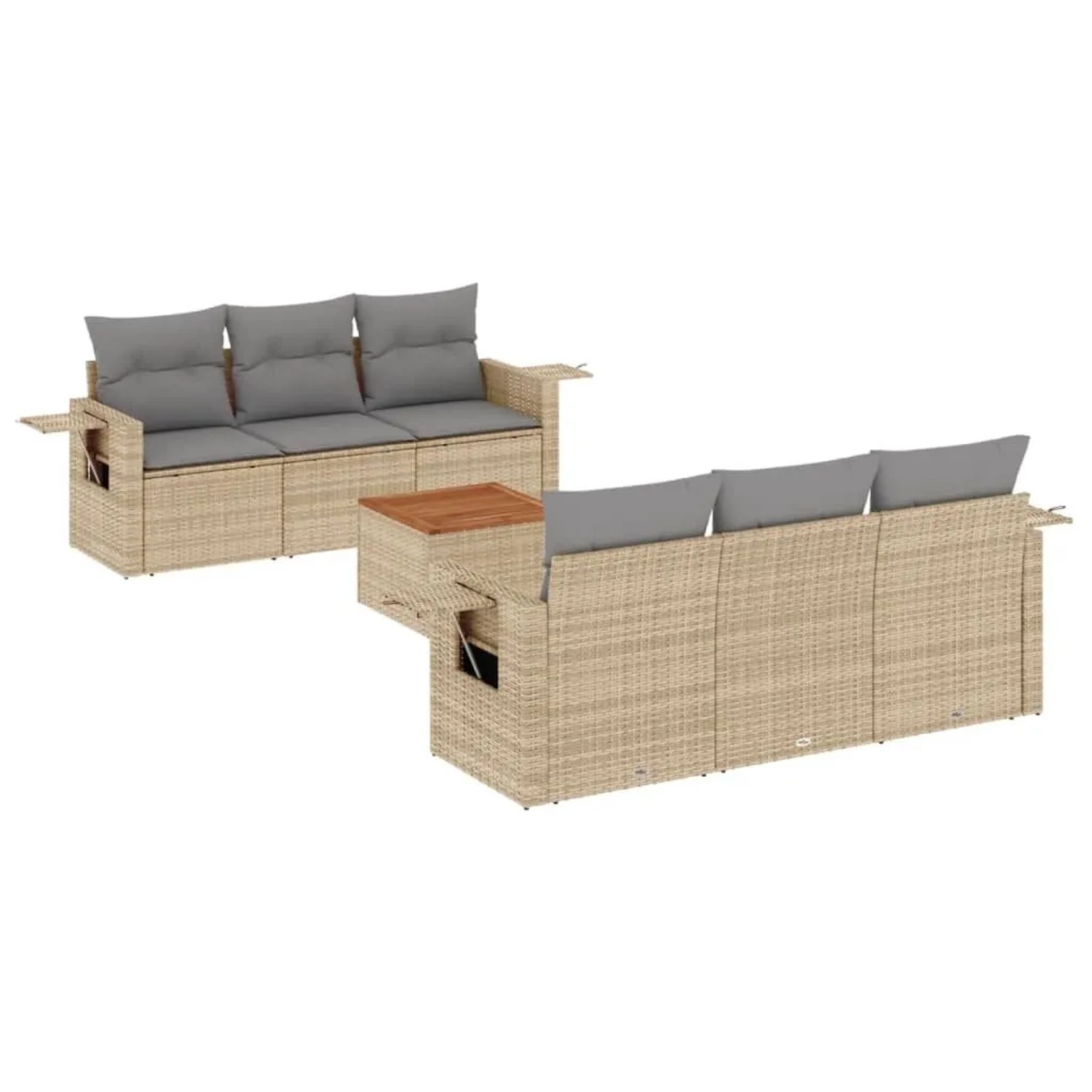 vidaXL 7-Tlg Garten-Sofagarnitur mit Kissen Beige Poly Rattan 3224456
