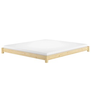 Flaches Kiefer Massivholzbett 200x200 mit Rollrost. Bodenbett für Schlafzimmer oder Gästezimmer.