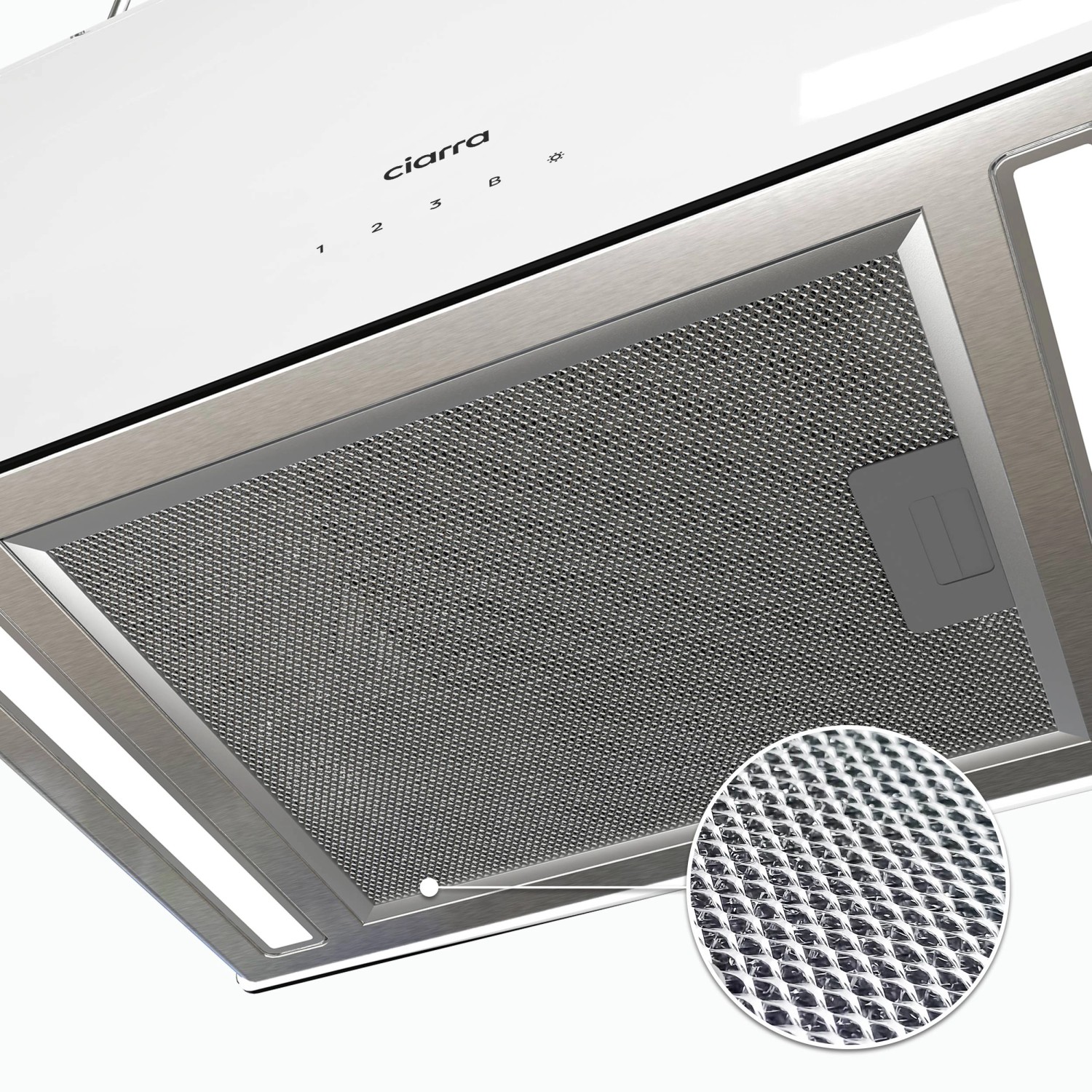 CIARRA Insel-Dunstabzugshaube VM4850S mit LED-Beleuchtung und Metallfettfilter.