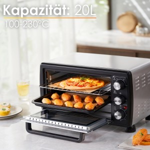 Steinborg Minibackofen SB-3007 mit Pizza und Brötchen, 20 Liter Garraum.