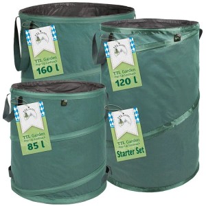 TTL GARDEN Pop-Up Laubsack Premium 220g/qm Starterset 85L 120L 160L Selbststehend Gartensack Faltbar