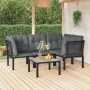 vidaXL Garten-Lounge-Set, 5-teilig, schwarz/grau, Poly Rattan, mit Tisch und Polstern.