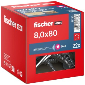 Fischer Holzbauschraube PowerFast II, 8x80 mm, 22 Stück im Karton. Holzschrauben mit Tellerkopf und Teilgewinde.