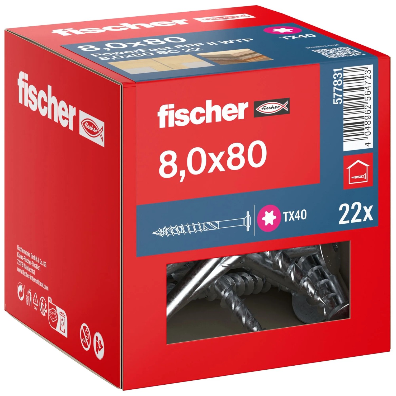 Fischer Holzbauschraube PowerFast FPF II WTP BC TK TX TG Ø 8 x 80 mm 22 Stück