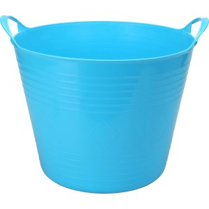 Blauer, flexibler Gummi-Eimer (27 l) von Sunny Garden mit zwei Griffen.