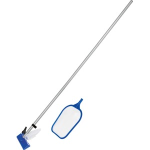 Bestway Reinigungsset für Pools mit Kescher und Sauger mit langem Stiel.