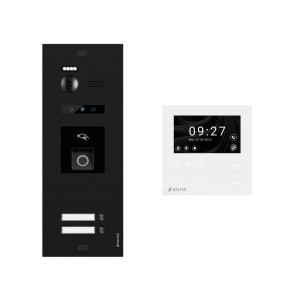 Balter Evo-HD-Mini Video Türsprechanlage mit Fingerprint für 2-Familienhaus, Türstation schwarz, Monitor weiß.
