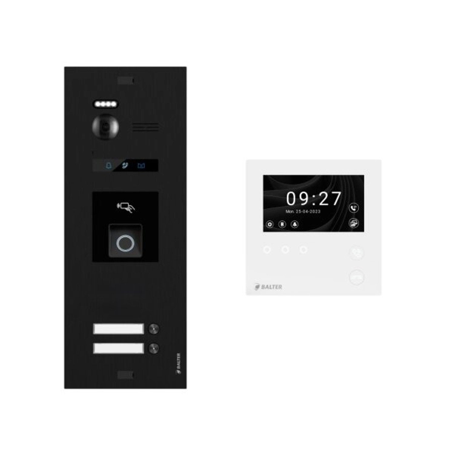Balter Evo-HD-Mini Video Türsprechanlage mit Fingerprint Komplettset für 2-Familienhaus mit 2x 4,3 Zoll WiFi Monitor Sch...