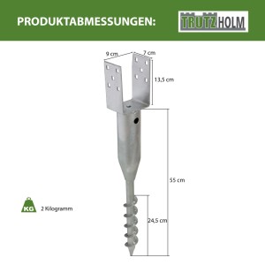 TRUTZHOLM Bodenhülse 9x9 cm, U-Profil, feuerverzinkt, zum Einschrauben für Zaunbau & Sichtschutz.