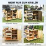 Outsunny Grillwagen aus Stahl und Tannenholz mit Ablagen und Rollen.