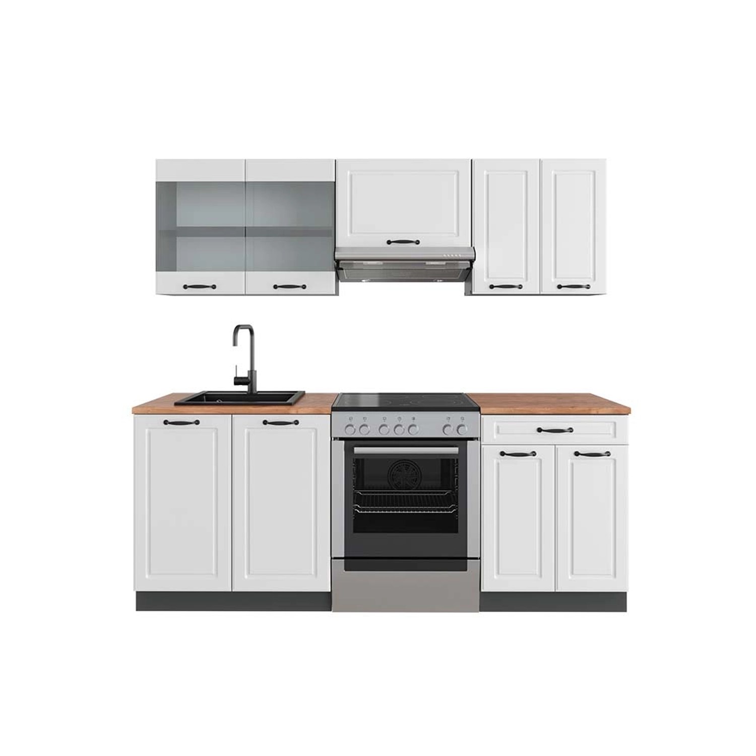 Vicco R-Line Küchenzeile Weiß Landhaus/Anthrazit 200 cm AP Eiche günstig online kaufen