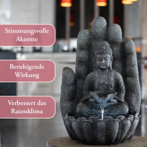 Intergarden Wasserspiel Zimmerbrunnen Mittelgroß Buddha 55cm mit Beleuchtung Schwarz