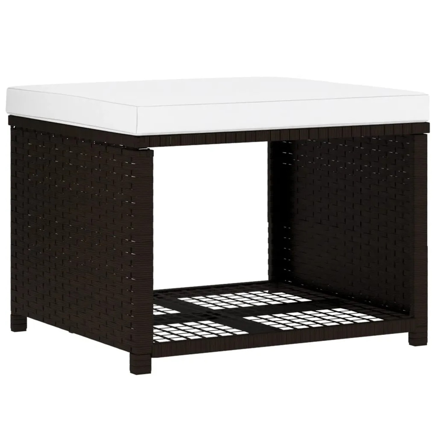 Brauner vidaXL Gartenhocker aus Rattan mit weißem Kissen, Teil des 4-tlg. Lounge Sets.