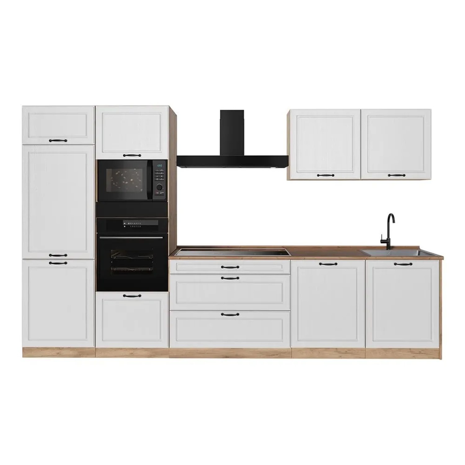 Vicco Küchenzeile R-Line Weiß Landhaus/Goldkraft Eiche 340 x 207 Arbeitsplatte Goldkraft Eiche Art Nr 68059